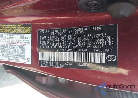 2005 Toyota Camry Le from USA, damaged, VIN 4T1BE32K25U086840